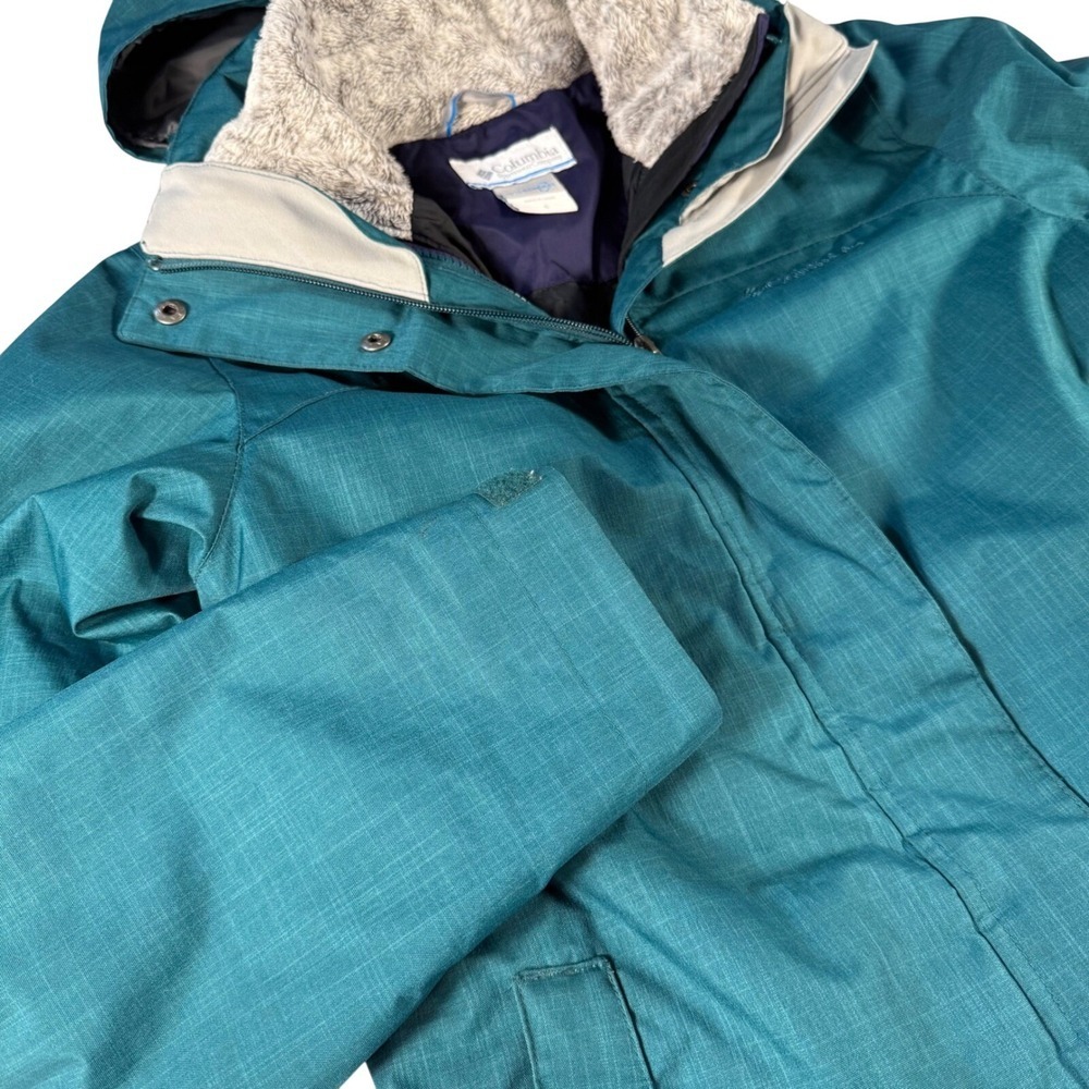Columbia Interchange Jacket Teal Blue Hooded Faux Fur Lined Women's Size S‎